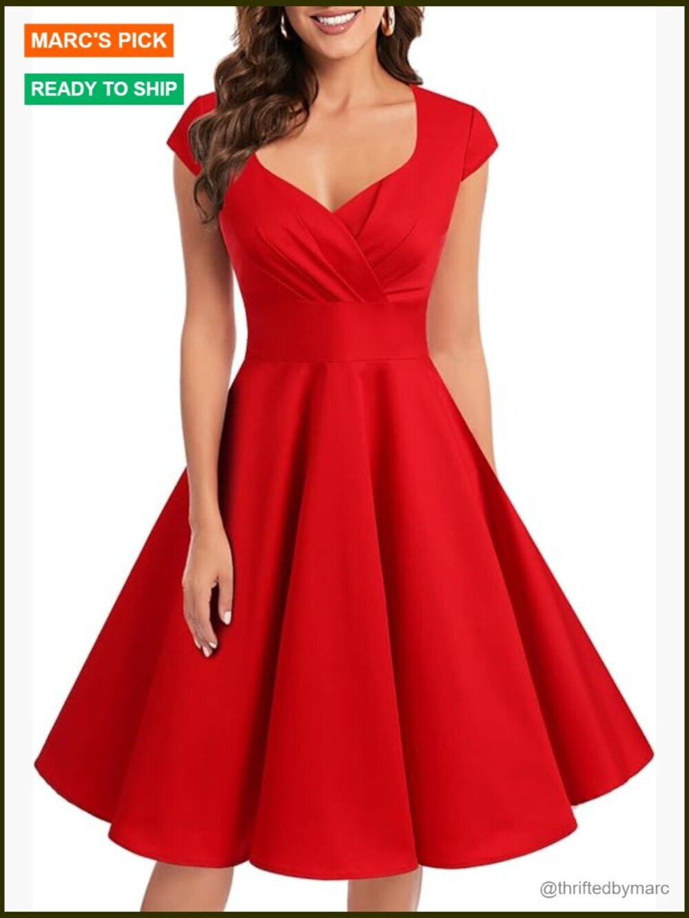 Vintage 1950s Swing Dress with Cap Sleeves and Sweetheart Neckline